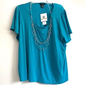 New Designers Originals Women 3X Turquoise Shirt with Necklace